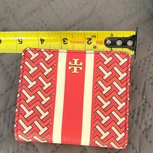 Tory Burch Red and Cream Patterned Wallet